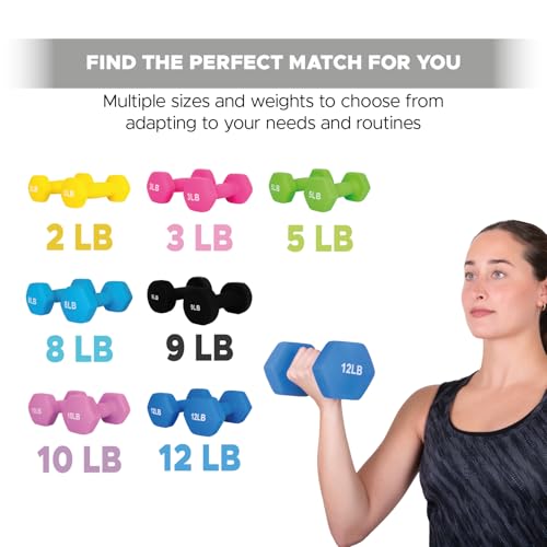 FUXION Neoprene Dumbbell Hand Weights, Sets of 2 with Multiple Weight Options, Hexagon Non-Slip Weights for Home Gym Yoga Pilates Workout
