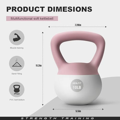 NEALFIT Soft Kettlebell 5LB/10LB/15LB/20LB/25LB, Kettlebells for Home Gym Strength Training, Anti-Slip Fitness Weights for Men Women - color: 5LB Pink-White