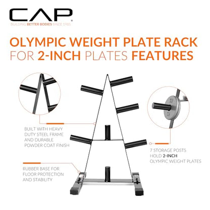 CAP 2-Inch Olympic Plate Tree Rack for Home Gym, Heavy-Duty A-Frame Weight Plate Storage Rack, Space-Saving Plate Organizer Stand, 5-Post & 7-Post, 300lb & 500lb Weight Capacity - style: 7 Posts