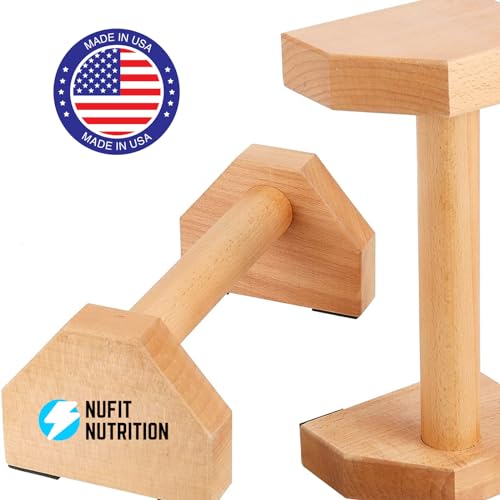 NuFit Premium Push Up Bars & Wooden Parallettes, Non-Slip Beech Wood Calisthenics Bars for Wrist Support, Push Up Stands for Home/Gym Dips & L-Sits, Pack of 2