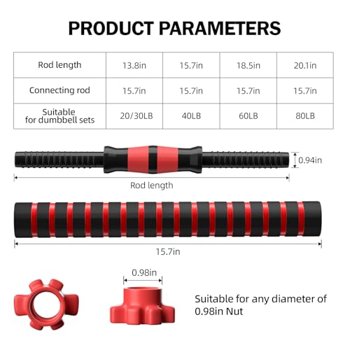 Dumbbell Handle Set, Dumbbell Bars 13.8/15.7/18.5/20.1 inches (35/40/47/51 cm), Suitable for 1 inch Wide Weight Plates, Home Gym Strength Training Accessories
