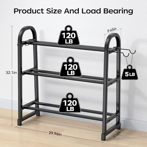 3 Tier Dumbble Rack - 360LB Capacity Adjustable Dumbbell Storage Rack Space-Saving Home Gym Weight Rack For Dumbbells And Kettlebells With Hooks (Dumbbell Rack Stand Only) - size: 29.96''Length