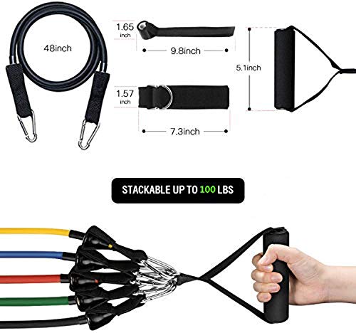 Resistance Bands Set,Exercise with 5 Fitness Tubes,4 Foam Handles,Ankle Straps, Door Anchor,Resistance Training,Physical Therapy,Home Workouts