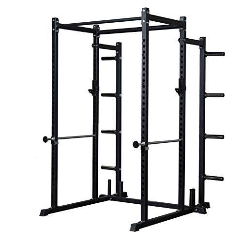 REP Fitness PR-1100 Power Rack Home Gym System, Squat Cage with Attachment Compatibility Multi-Grip Pull Up Bar, Adjustable J Cups, Extended Safeties, 700 lb Capacity, Strength Training Equipment - style: Power Rack + Weight Storage