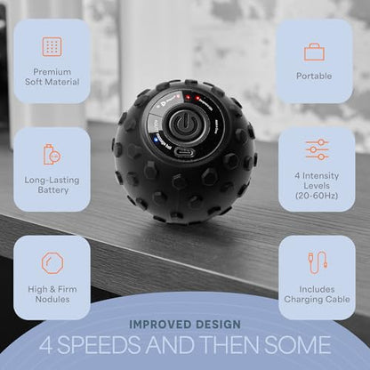 Lifepro 4-Speed Vibrating Massage Ball Roller- Revolutionary Lacrosse Ball Deep Tissue Trigger Point Therapy - Massage Ball for Plantar Fasciitis, Yoga Therapy, Mobility, Myofascial Release Ball