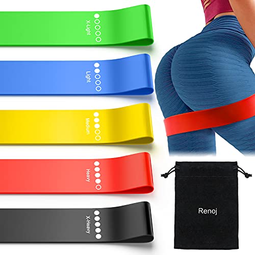 Bundle Set of 8 Resistance Bands for Workout, 5 Latex Exercise Bands and 3 Fabric Booty Bands with 2 Portable Bags