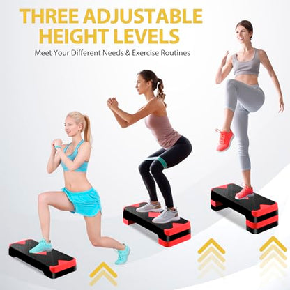 26.5" Height Adjustable Step Aerobic Platform with 4 Risers, Exercise Workout Stepper for Home Training, Gym Fitness, 4''- 6'' - 8'', 400 lbs Capacity