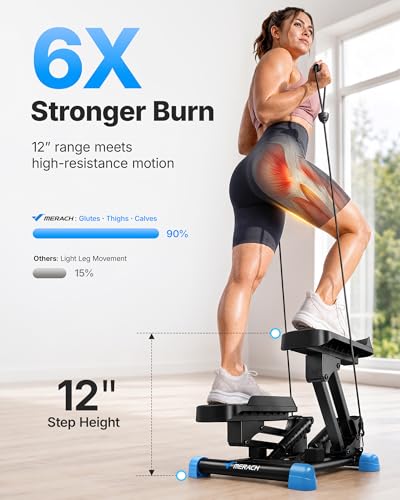 MERACH New 3-in-1 Stair Climber, Mini Steppers for Exercise at Home with Large Stride & Shock Pad Design, with Resistance Bands for Full Body Workout, 330 LBS Capacity Exercise Equipment