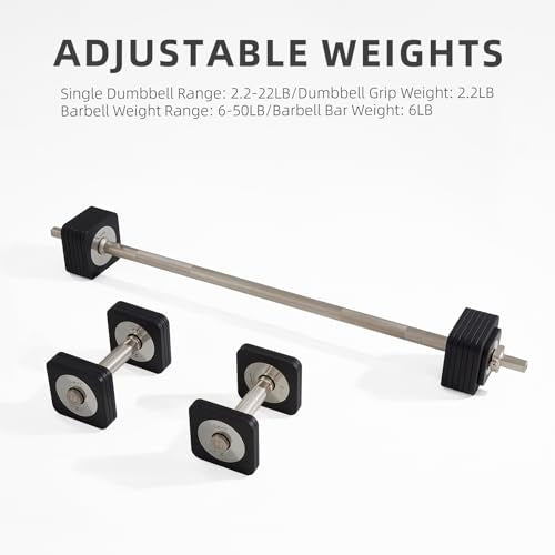 DHT Adjustable Dumbbells, Dumbbell Barbell Sets with Rack, Free Weights Dumbbells Set All-Purpose Fitness, Anti-Rolling, Weights Set for Home, Gym, Office, Wall-Mounted, 2.2-50 lbs, 1 Set / 2 in 1 - color: Black