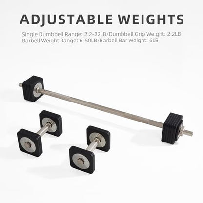 DHT Adjustable Dumbbells, Dumbbell Barbell Sets with Rack, Free Weights Dumbbells Set All-Purpose Fitness, Anti-Rolling, Weights Set for Home, Gym, Office, Wall-Mounted, 2.2-50 lbs, 1 Set / 2 in 1 - color: Black