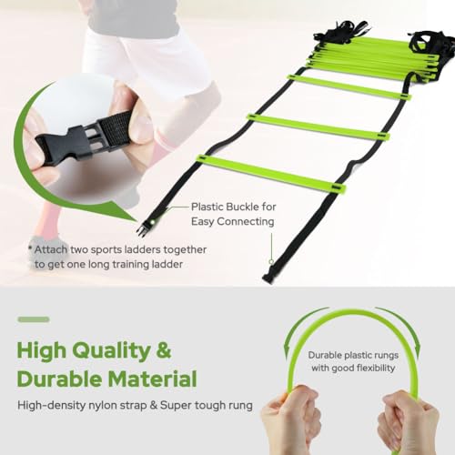 GHB Pro Agility Ladder Agility Training Ladder Speed 12 Rung 20ft with Carrying Bag - color: Green