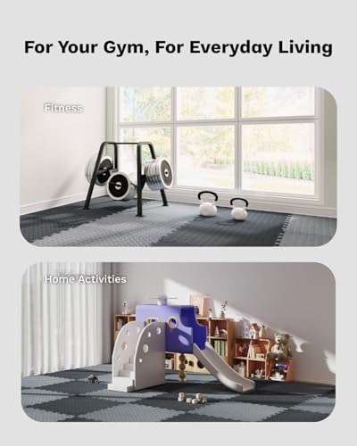 AIRHOP Upgraded 0.79" Extra Thick 48 Sq Ft High-Density Eva Foam Exercise Gym Mats, 12 Pcs Large Interlocking Puzzle Floor Tiles (24"x24") for Home Gym