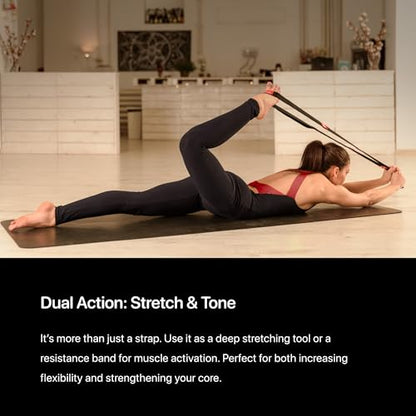 YOGA-EVO Elastic Stretching Strap with Loops for Physical Therapy - Stretch & Activate Muscles - Increase Mobility & Recovery - Soft Cotton & Spandex - Includes Carrying Pouch & Video Exercises