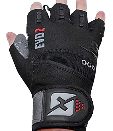 skott Evo 2 Weightlifting Gloves with Integrated Wrist Wrap Support-Double Stitching for Extra Durability-Get Ripped with The Best Body Building Fitness and Exercise Accessories - color: Black/Gray, size: XX-Large