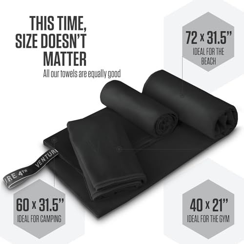 VENTURE 4TH Quick Dry Towel - Microfiber Travel Towel for Camping, Hiking, Gym, Beach - Lightweight, Packable, Compact Backpacking Companion - Black Large - color: Black, size: 60.00" x 31.50"
