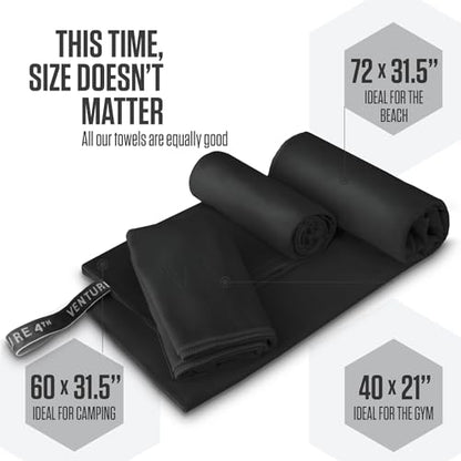 VENTURE 4TH Quick Dry Towel - Microfiber Travel Towel for Camping, Hiking, Gym, Beach - Lightweight, Packable, Compact Backpacking Companion - Black Large - color: Black, size: 60.00" x 31.50"