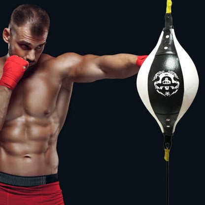 Speed Bag - Reflex Training Boxing Ball, Heavy Duty Endurance Practice Punching Bag | Stress Relief Equipment, Fitness Training Punch Ball for Teens Adults Home Gym Combat Workout - color: Black and white