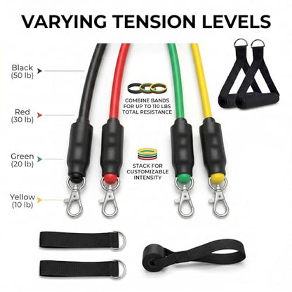 Resistance Bands 9 Pack Set for Home Gym, Adjustable Resistance Bands with Door Anchor Handle Ankle Straps - color: Mix