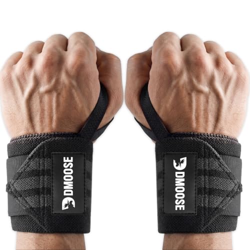 DMoose Fitness Wrist Wraps for Weightlifting 18" - Heavy Duty Gym Wrap with Hand Thumb Loop for Support & Pain Relief, USPA Approved Powerlifting, Weight Lifting Wrist Straps for Men & Women Work Out - color: Black Stripes
