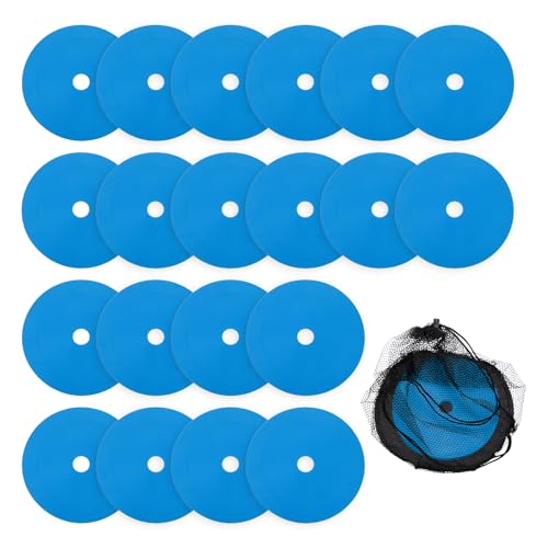 Flat Cones Spot Markers, Non-Slip Spot Marker Agility Dot Soccer Cones with Drawstring Bags - color: Blue