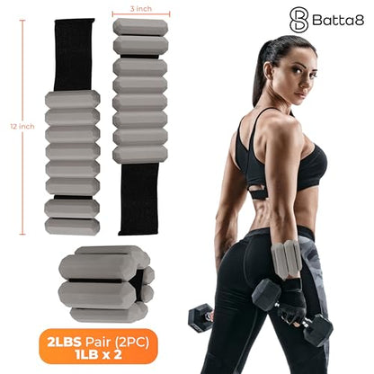 Patented Design Pilates Wrist and Ankle Weights for Women & Men - (1LBx2pc) Set of 2LBs Adjustable Silicone Weighted Bracelet Set for Gym, Yoga, Pilates, Cardio & Strength Training Wrist Weights for Women Wearable - color: Gray