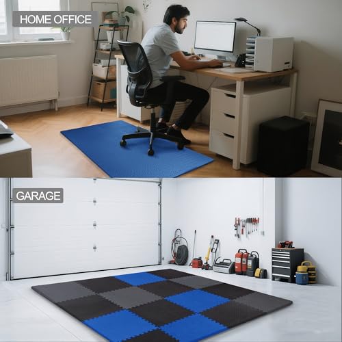 Elevon Puzzle Exercise Gym Flooring Mat, 3/4" Thick EVA Interlocking Foam 24 Tiles Workout Mat for Home Gym, 96 Sq Ft, Navy - color: Navy, style: 3/4"Th, 24 Tiles (96 Sq Ft)
