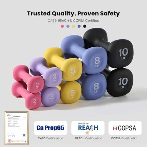 Sportneer Neoprene Dumbbells Set of 2, 2,3, 5, 8, 10lb Hand Weights for Women, Non-Slip Ergonomic Design, Anti-Roll Square Shape at home weights for women