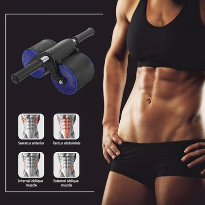 TEHAUX Abdominal Wheel Roller with Automatic Rebound, Fitness Equipment with Knee Pad for Home Use and Abdominal Training, Dual-wheel Exercise Wheel for Strength and Belly Muscle Workouts