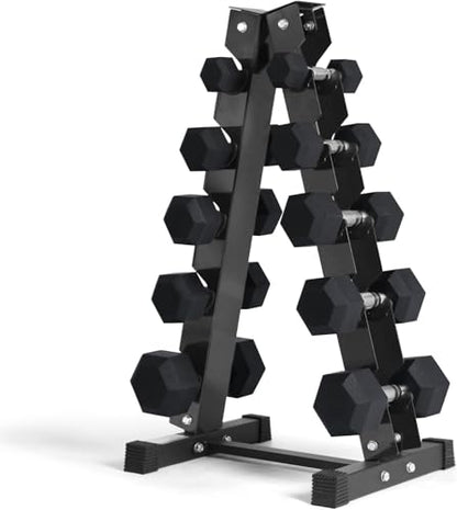 RitFit Rubber Coated Hex Dumbbell Set with Rack, 5-780LB for Home Gym Strength Training, Anti-Slip Knurled Handle, Hexagon Anti-Roll, Heavy-Duty Storage Rack - style: 150 LB Set（5-25LB)