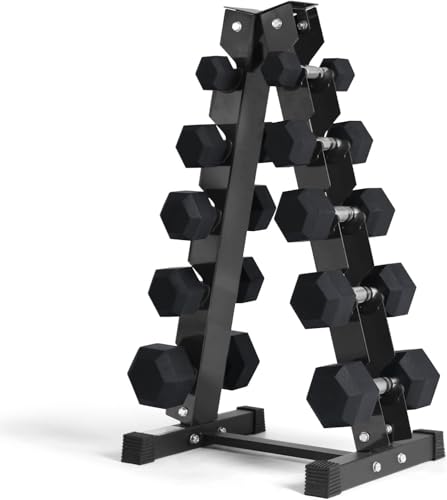 RitFit Rubber Coated Hex Dumbbell Set with Rack, 5-780LB for Home Gym Strength Training, Anti-Slip Knurled Handle, Hexagon Anti-Roll, Heavy-Duty Storage Rack - style: 150 LB Set（5-25LB)