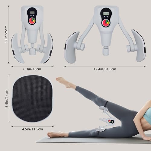 Abahub Inner Thigh Trainer with Display Counter, 0-132 LBF Adjustable Resistance Pelvic Floor Muscle Exerciser, Home Gym Kegel Trainer Includes Bands, Arm Workout Handles & Wireless Jump Rope