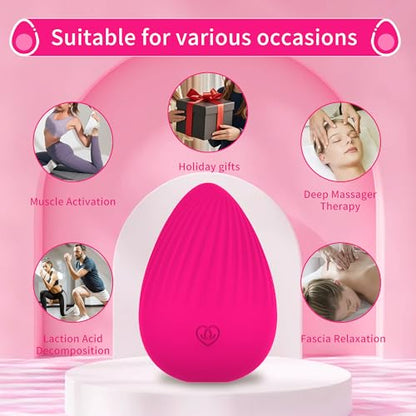 Silicone Massage Ball for Myofascial Release - Handheld Portable Electric Vibrating Massager, Joint Trigger Point Therapy, Jaw Muscle Knots and Yoga Therapy, Pain Relief and Muscle Recovery - Rose Red