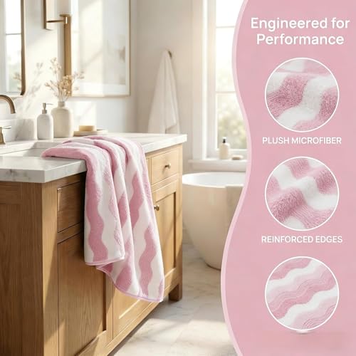 Microfiber Bath Towel 35x70in - Ultra Soft Quick Dry, Lightweight for Gym, Spa, Travel | Hotel Grade & Multi-Use| Single Pack - color: Pink and White Stripe, size: 35*70 Inches