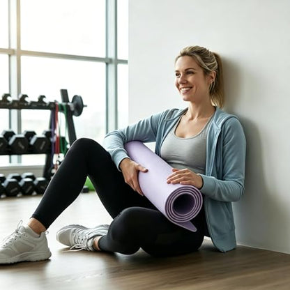 Extra Thick Yoga Mat 0.315 Inch, Non Slip 72x24 Inch, POE Eco Friendly Cushioned Mat for Home Gym Yoga Pilates Men Women - color: Purple + Dark Gray
