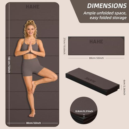 HAHE Foldable Yoga Exercise Mat, 74"Lx32"Wx1/3"Thick, TPE Workout Mat - color: Dark Brown+Black