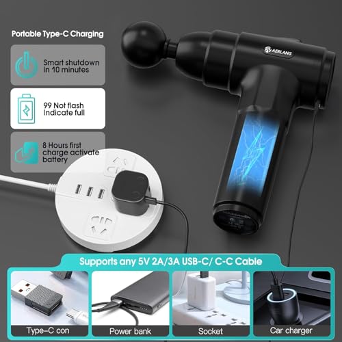 AERLANG Muscle Massage Gun, Back Massager Deep Tissue Gun for Athletes to Relief Pain and Relax with 20 Adjustable High Intensity Speeds 6 Heads, Body Carrying Case