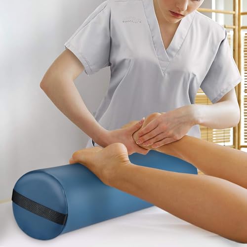 Noverlife Full Round Bolster Pillow, 6" x 26" Massage Bolsters for Under Legs/Neck/Back Pain Relief, Knee Bolster with Strap Handle, Physical Therapy Bolsters for Massage Table Bed Yoga Pillow, Blue
