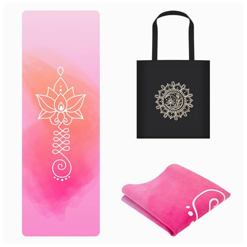 Foldable Yoga Mat, 1.5mm Thick Exercise Yoga Mat With Carry Bag - color: Pink