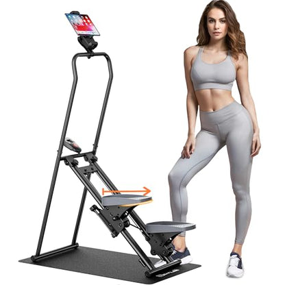seanleecore Stair Stepper Machine for Home with Device Holder & Silicone Floor Mat, Extra-Long Non-Slip Pedals Vertical Climber Exercise Machine