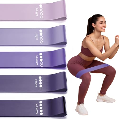 Resistance Loop Exercise Bands for Working Out, Fitness Elastic Bands, Workout Bands for Home Gym, Stretching, Yoga, Pilates, Physical Therapy (5pcs Set) - color: Purple