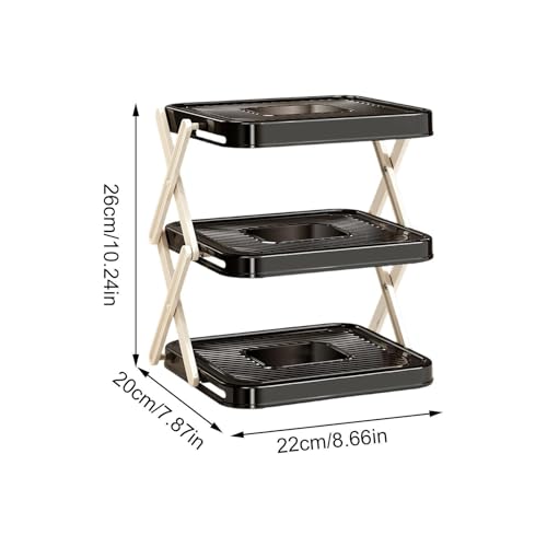 Multi-Tier Prep Tray Rack Foldable Space Saving 3 Tier - color: Black