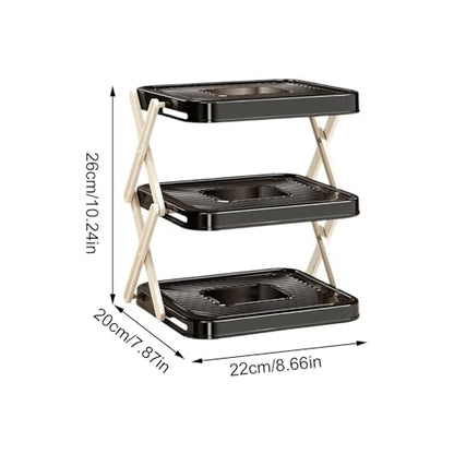 Multi-Tier Prep Tray Rack Foldable Space Saving 3 Tier - color: Black
