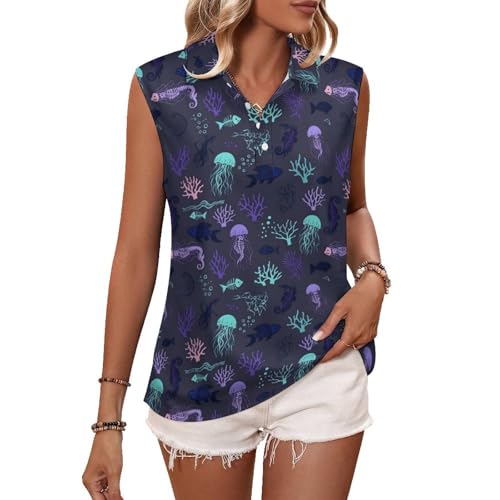 Women's Sleeveless Polo Shirts Polo Tank Tops Quick Dry Button Up Uniform Polo