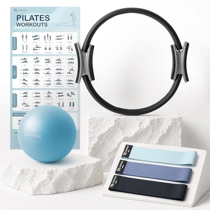 Pilates Ring Set – 14" Anti-Deformation Magic Circle with Padded Handles, Mini Ball, Resistance Bands, Guide & Bag
