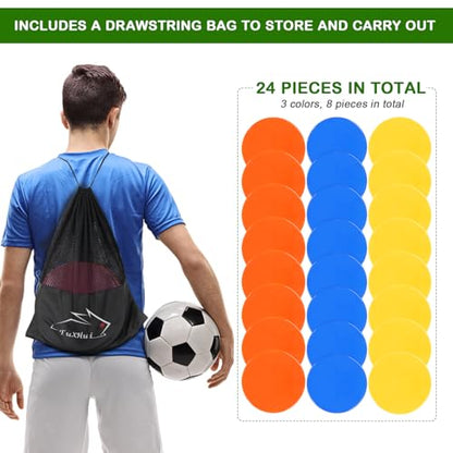 Poly Spots 4 Inch & 9 Inch Non-Slip Flat Cones Spot Markers for Gym Floor - style: Orange Blue Yellow 24 Pcs 9inch
