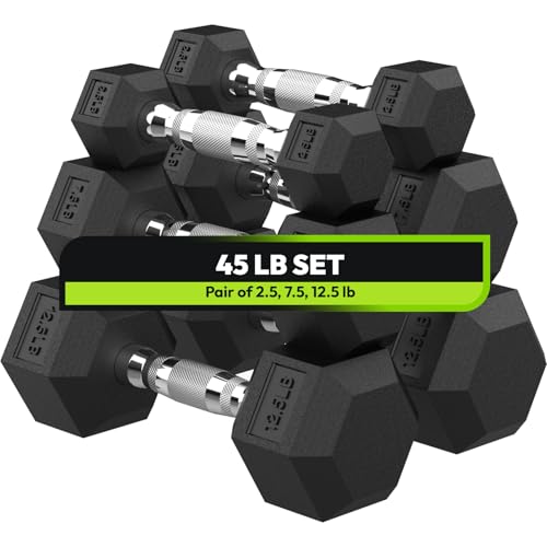HANDBODE Hex Dumbbell 45-640 lb Set, Rubber Encased Exercise & Fitness Dumbbells for Home Gym, Hand Weights for Strength Training