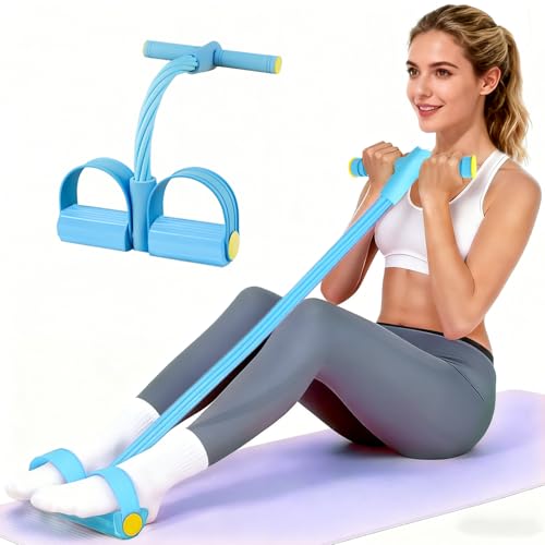 Pedal Resistance Bands with Handles, Upgrade 6-Tubes Elastic Bands for Exercise, Natural Rubber Foot Pedal Resistance Bands, Multifunction Fitness Bands for Abdomen, Waist, Arm, Leg, Pilates - color: Blue