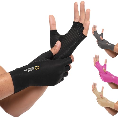 Copper Compression Arthritis Gloves | Fingerless Arthritis Carpal Tunnel Pain Relief Gloves For Men & Women | Hand Support Wrist Brace For Rheumatoid, Tendonitis, Swelling, Crocheting, Typing (M) - color: Black, size: Medium (1 Pair)