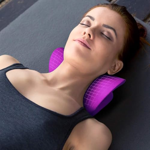 RESTCLOUD Neck and Shoulder Relaxer, Cervical Traction Device for TMJ Pain Relief and Cervical Spine Alignment, Chiropractic Pillow, Neck Stretcher (Purple) - color: Purple