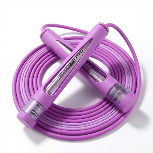 YUEDONG Kids Jump Rope, Adjustable Tangle-Free Jump Rope with Dual Bearings, Easy-to-Learn Two-Section Rope Design, Anti-Slip Handles, Name Tag & Carry Bag for Boys, Girls and Beginners - color: Purple
